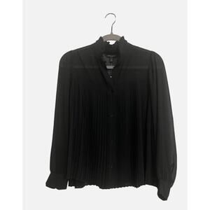 Banana Republic Black Sheer Pleated Blouse Accordion Top NWT Size XXL